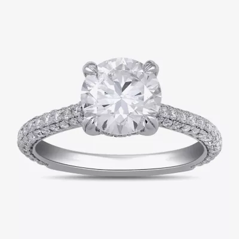 Signature By Modern Bride (F / Si1) Womens 2 3/4 CT. T.W. Lab Grown White Diamond 14K Gold Round Side Stone Engagement Ring