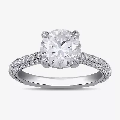 Signature By Modern Bride (F / Si1) Womens 2 3/4 CT. T.W. Lab Grown White Diamond 14K Gold Round Side Stone Engagement Ring