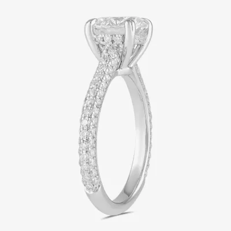 Signature By Modern Bride (F / Si1) Womens 2 3/4 CT. T.W. Lab Grown White Diamond 14K Gold Round Side Stone Engagement Ring