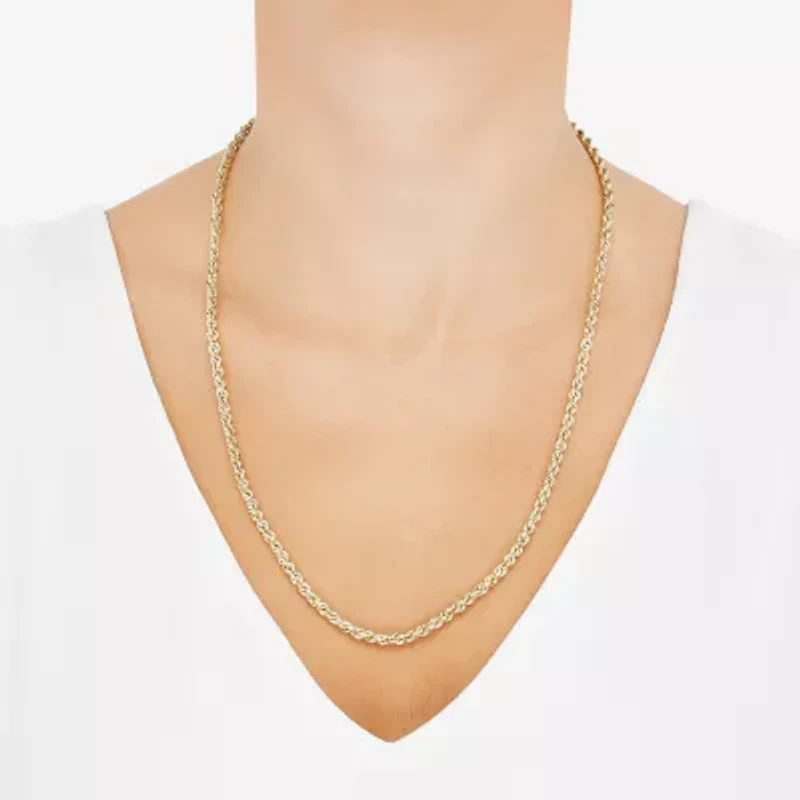 Unisex Adult 10K Gold 24 Inch Rope Chain Necklace