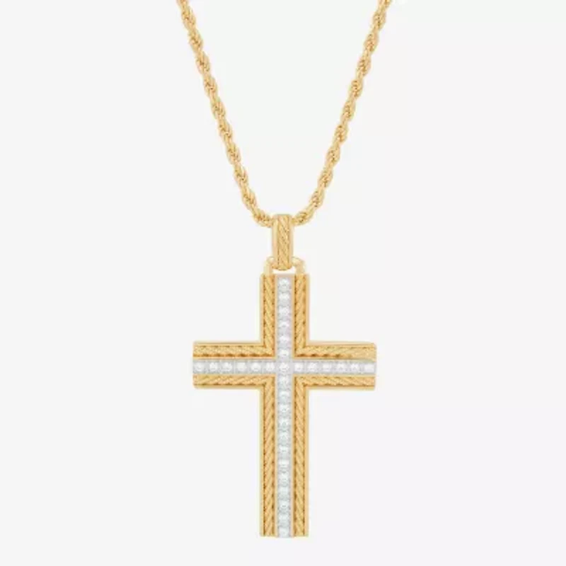 Mens Cubic Zirconia 14K Gold Over Silver Pendant Necklace