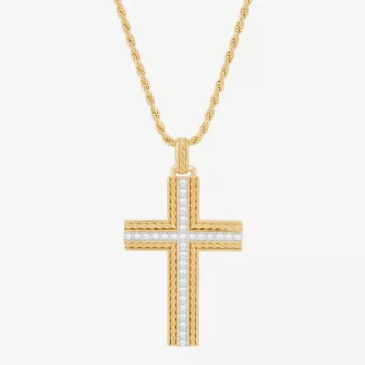 Mens Cubic Zirconia 14K Gold Over Silver Pendant Necklace