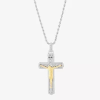 Crucifix Mens White Cubic Zirconia 14K Gold Over Silver Cross 24 Inch Pendant Necklace