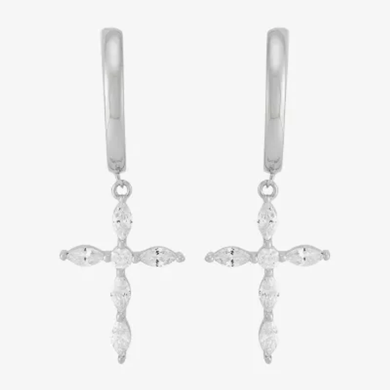 Diamonart Womens Cubic Zirconia Sterling Silver Cross Drop Earrings