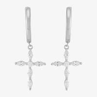 Diamonart Womens Cubic Zirconia Sterling Silver Cross Drop Earrings