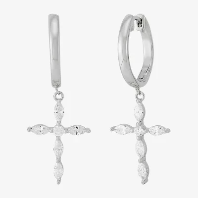 Diamonart Womens Cubic Zirconia Sterling Silver Cross Drop Earrings