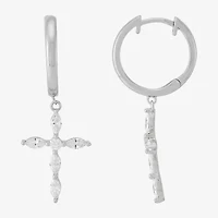 Diamonart Womens Cubic Zirconia Sterling Silver Cross Drop Earrings
