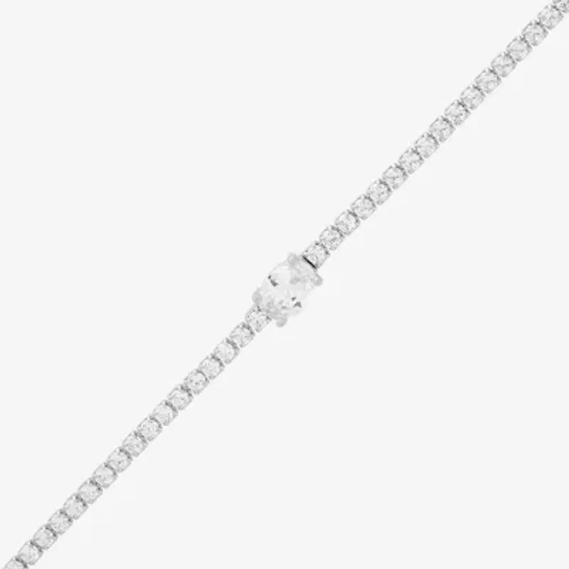 Diamonart Womens Cubic Zirconia Sterling Silver Oval 7.5 Inch Tennis Bracelet