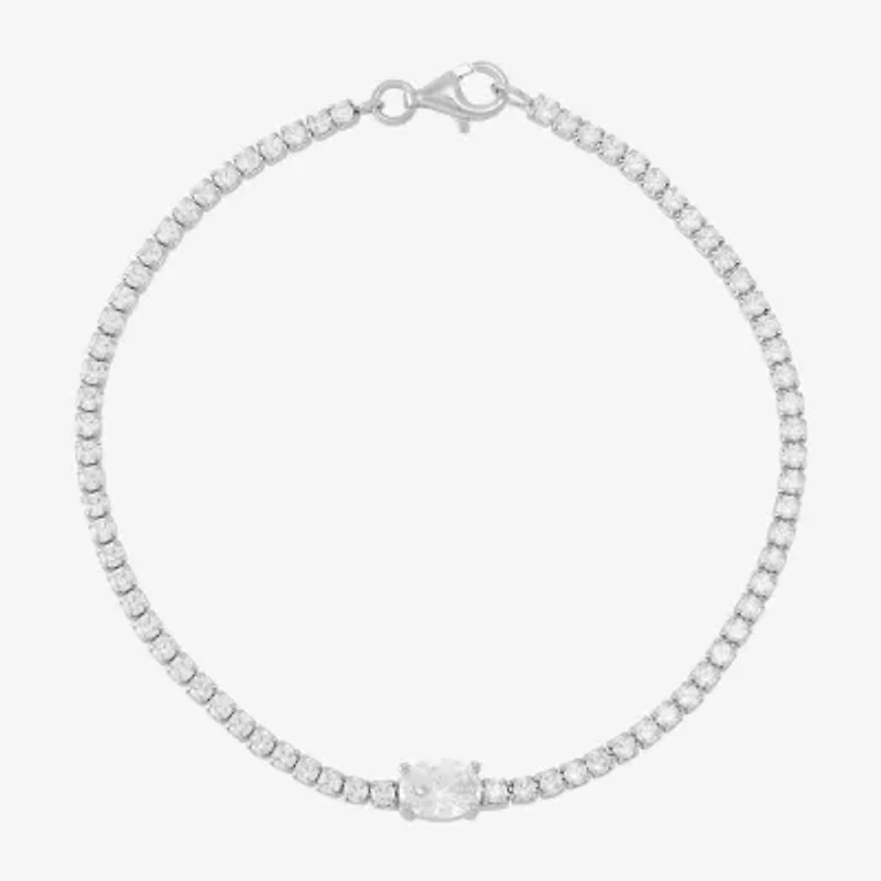 Diamonart Womens Cubic Zirconia Sterling Silver Oval 7.5 Inch Tennis Bracelet