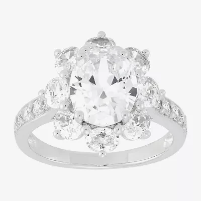 Diamonart Womens Cubic Zirconia Sterling Silver Flower Oval Side Stone Engagement Ring