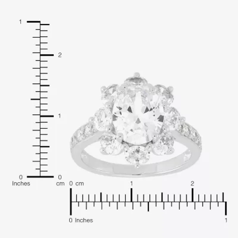 Diamonart Womens Cubic Zirconia Sterling Silver Flower Oval Side Stone Engagement Ring