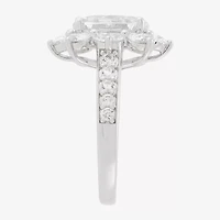 Diamonart Womens Cubic Zirconia Sterling Silver Flower Oval Side Stone Engagement Ring
