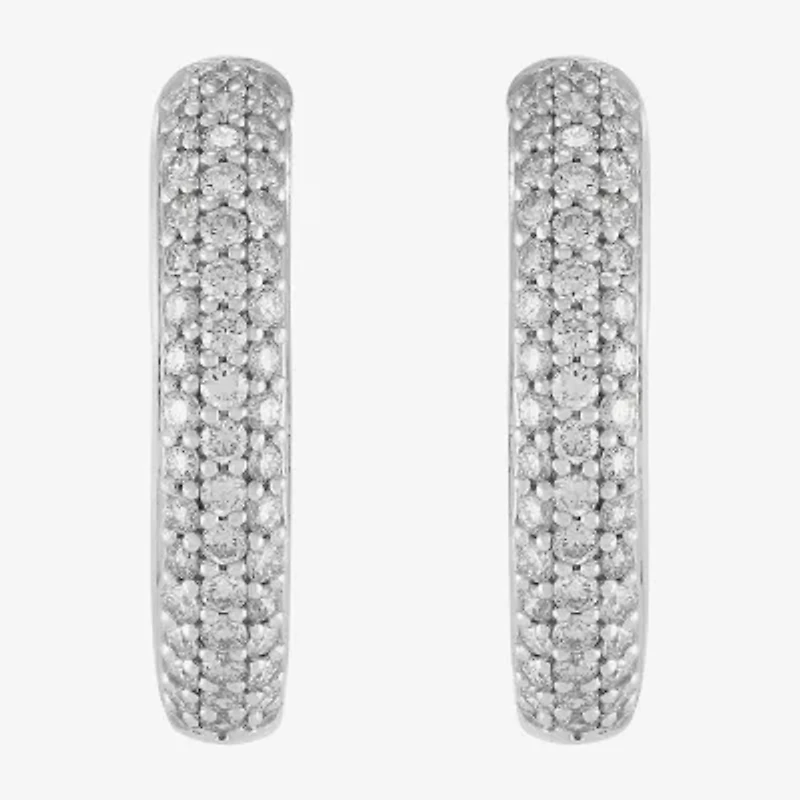 (H-I,Si2) Womens 1 CT. T.W. Lab Grown White Diamond Sterling Silver 20mm Hoop Earrings