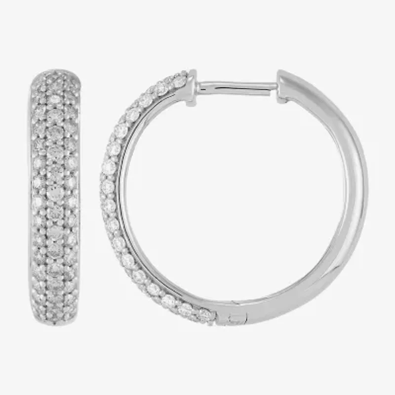 (H-I,Si2) Womens 1 CT. T.W. Lab Grown White Diamond Sterling Silver 20mm Hoop Earrings