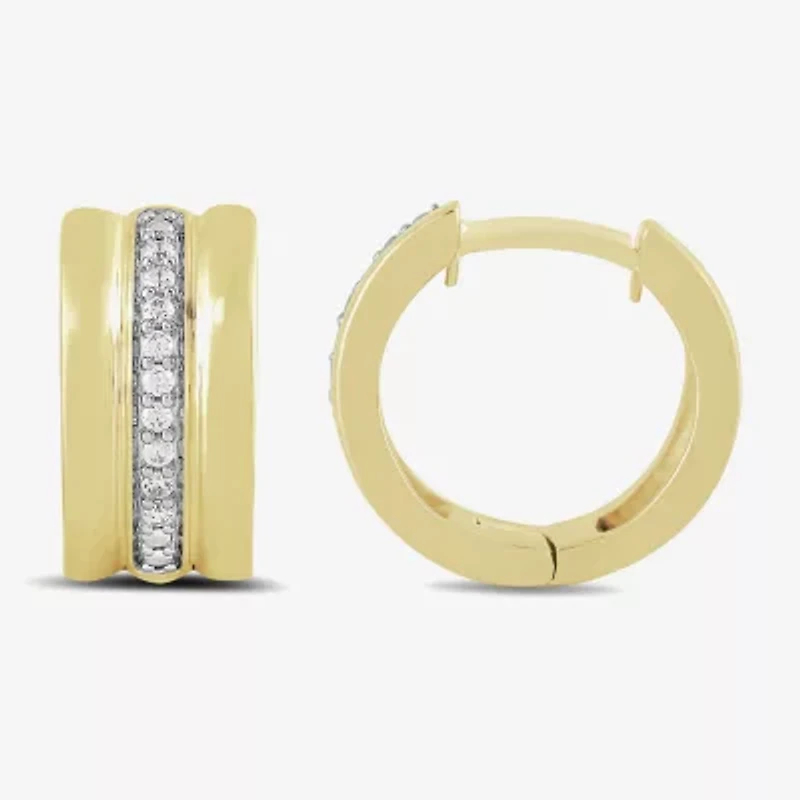 Womens 1/10 CT. T.W. Lab Grown White Diamond 14K Gold Over Silver Sterling Silver 13.7mm Hoop Earrings