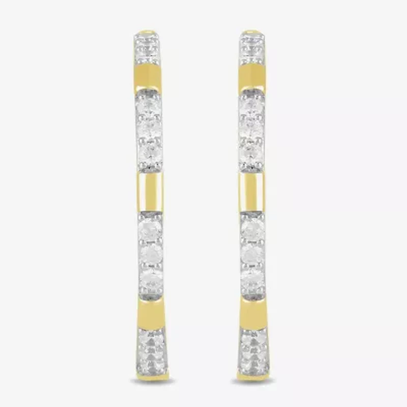 Womens 1 CT. T.W. Lab Grown White Diamond 14K Gold Over Silver Sterling Silver 33.7mm Hoop Earrings
