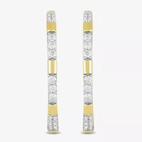 Womens 1 CT. T.W. Lab Grown White Diamond 14K Gold Over Silver Sterling Silver 33.7mm Hoop Earrings