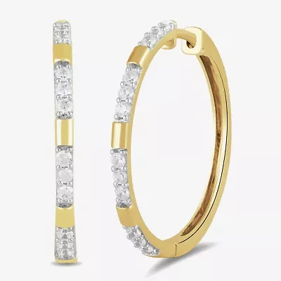 Womens 1 CT. T.W. Lab Grown White Diamond 14K Gold Over Silver Sterling Silver 33.7mm Hoop Earrings
