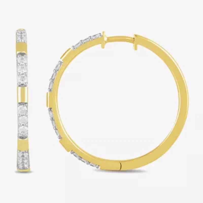Womens 1 CT. T.W. Lab Grown White Diamond 14K Gold Over Silver Sterling Silver 33.7mm Hoop Earrings