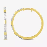 Womens 1 CT. T.W. Lab Grown White Diamond 14K Gold Over Silver Sterling Silver 33.7mm Hoop Earrings