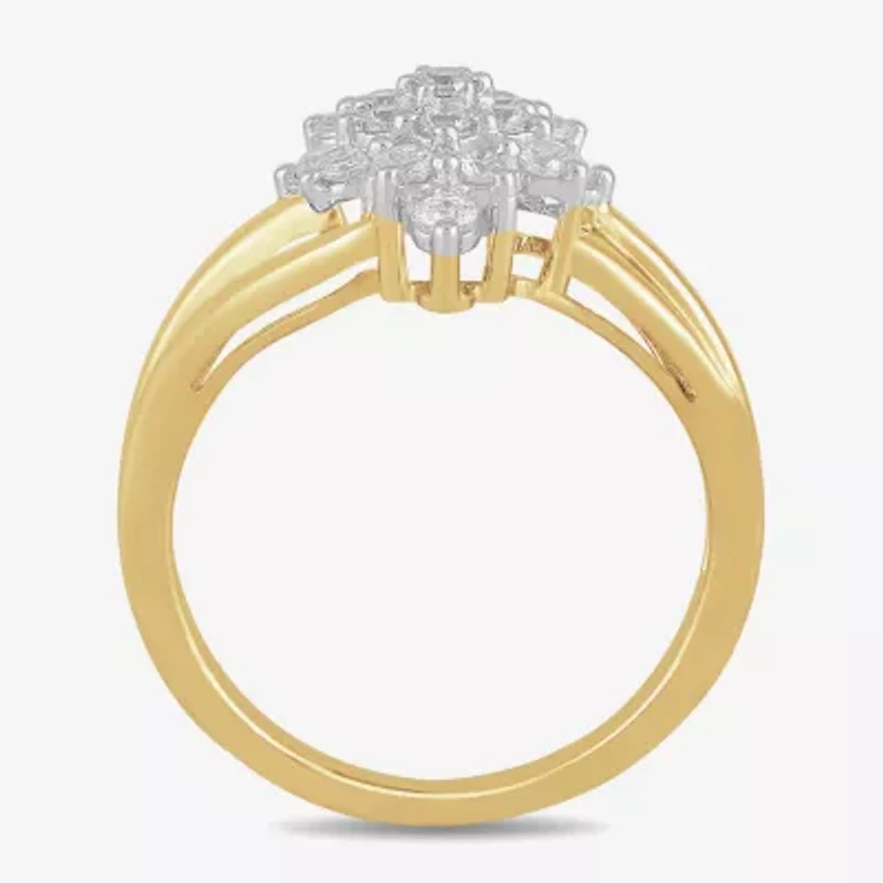 Womens 1/2 CT. T.W. Lab Grown White Diamond 14K Gold Over Silver Sterling Cluster Cocktail Ring