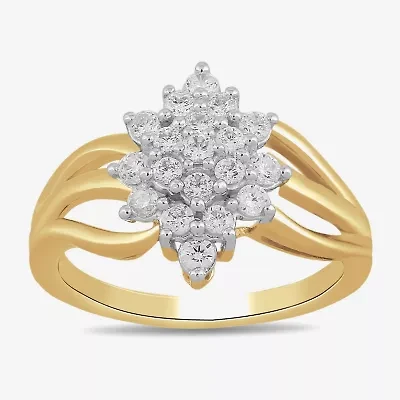 Womens 1/2 CT. T.W. Lab Grown White Diamond 14K Gold Over Silver Sterling Cluster Cocktail Ring
