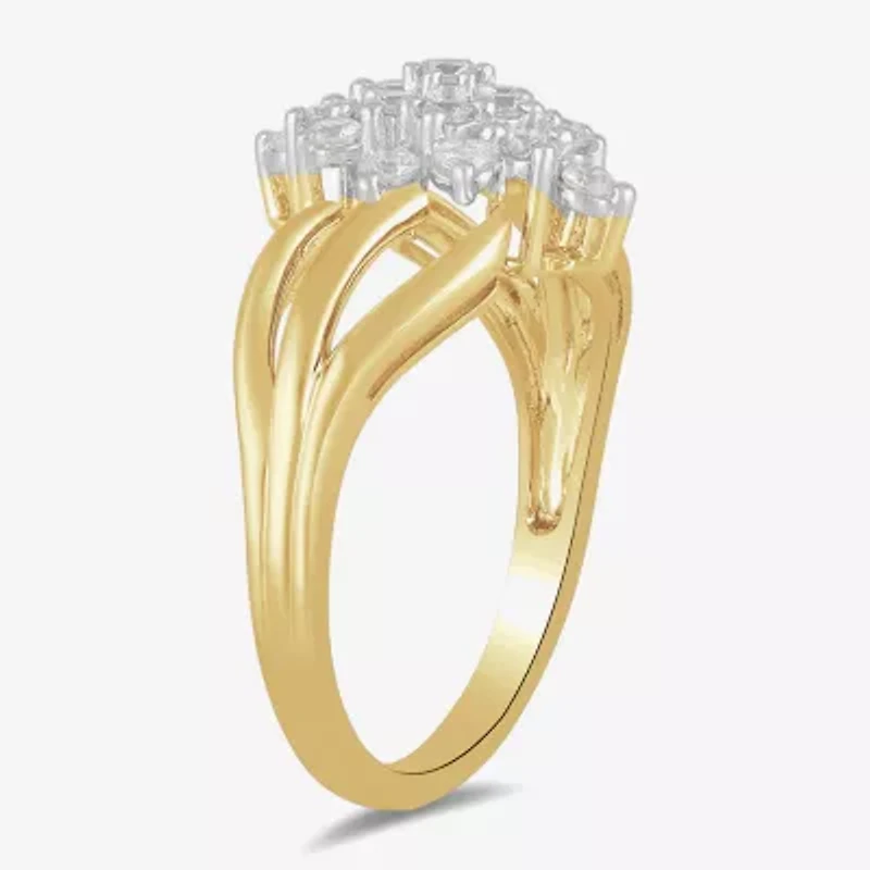Womens 1/2 CT. T.W. Lab Grown White Diamond 14K Gold Over Silver Sterling Cluster Cocktail Ring