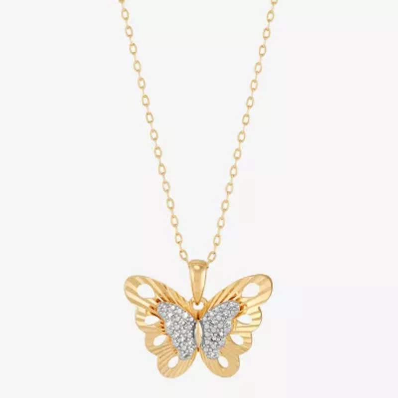 (H-I Womens 1/10 CT. T.W. Lab Grown White Diamond 14K Gold Over Silver Sterling Silver Butterfly 18 Inch Pendant Necklace