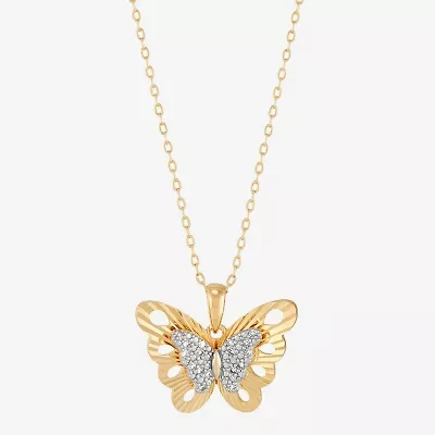 (H-I Womens 1/10 CT. T.W. Lab Grown White Diamond 14K Gold Over Silver Sterling Silver Butterfly 18 Inch Pendant Necklace