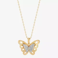 (H-I Womens 1/10 CT. T.W. Lab Grown White Diamond 14K Gold Over Silver Sterling Silver Butterfly 18 Inch Pendant Necklace