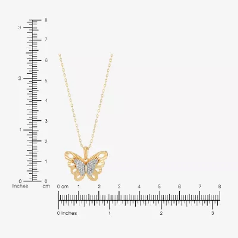 (H-I Womens 1/10 CT. T.W. Lab Grown White Diamond 14K Gold Over Silver Sterling Silver Butterfly 18 Inch Pendant Necklace