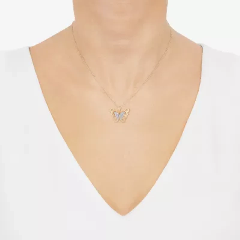 (H-I Womens 1/10 CT. T.W. Lab Grown White Diamond 14K Gold Over Silver Sterling Silver Butterfly 18 Inch Pendant Necklace