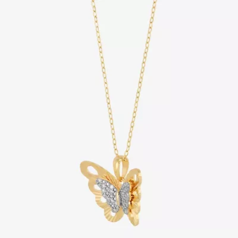(H-I Womens 1/10 CT. T.W. Lab Grown White Diamond 14K Gold Over Silver Sterling Silver Butterfly 18 Inch Pendant Necklace