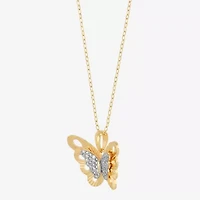 (H-I Womens 1/10 CT. T.W. Lab Grown White Diamond 14K Gold Over Silver Sterling Silver Butterfly 18 Inch Pendant Necklace