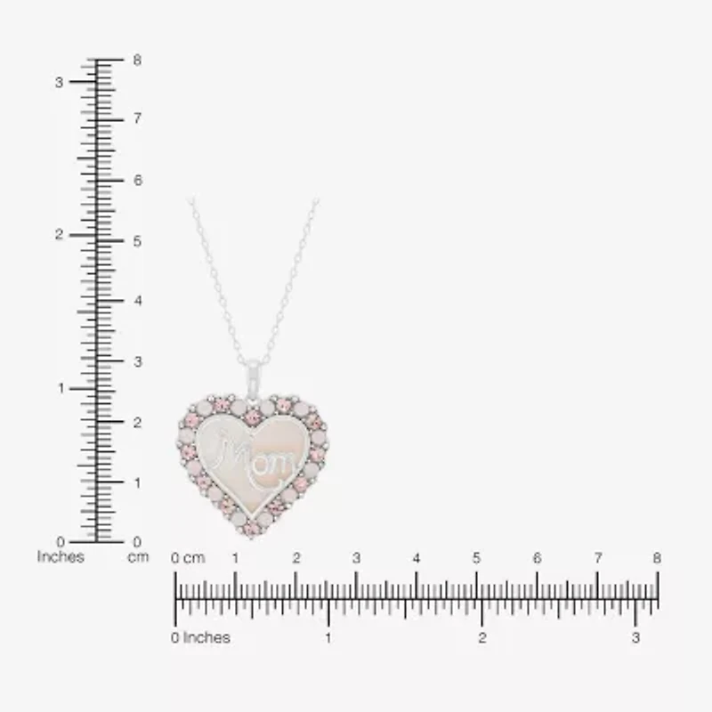 "Mom" Womens Pink Mother Of Pearl Sterling Silver Heart 16 Inch Pendant Necklace