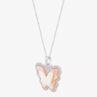 Womens Pink Mother Of Pearl Sterling Silver Butterfly 18 Inch Pendant Necklace
