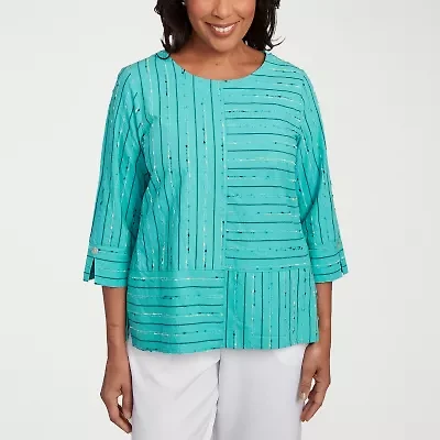 Alfred Dunner Nantucket Womens Crew Neck 3/4 Sleeve Blouse