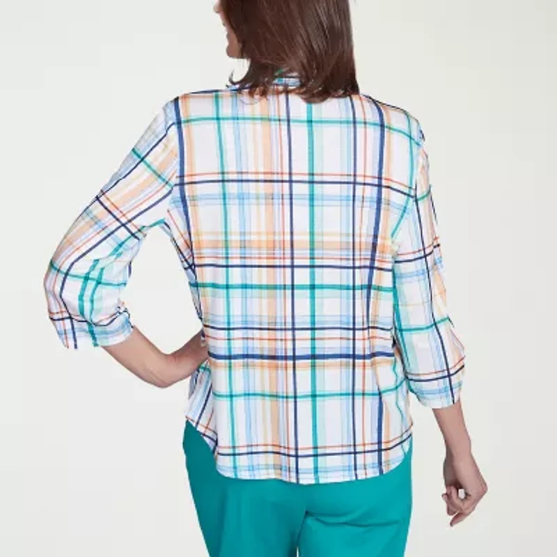 Alfred Dunner Nantucket Womens 3/4 Sleeve Button-Down Shirt