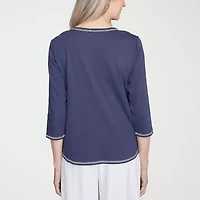 Alfred Dunner Nantucket Womens Crew Neck 3/4 Sleeve T-Shirt