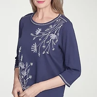 Alfred Dunner Nantucket Womens Crew Neck 3/4 Sleeve T-Shirt