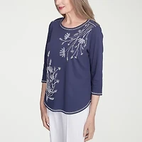 Alfred Dunner Nantucket Womens Crew Neck 3/4 Sleeve T-Shirt