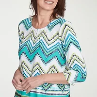 Alfred Dunner Nantucket Womens Crew Neck 3/4 Sleeve T-Shirt