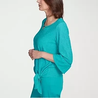 Alfred Dunner Nantucket Womens Split Crew Neck 3/4 Sleeve T-Shirt