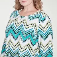 Alfred Dunner Nantucket Womens Round Neck 3/4 Sleeve Stretch Fabric Plus T-Shirt