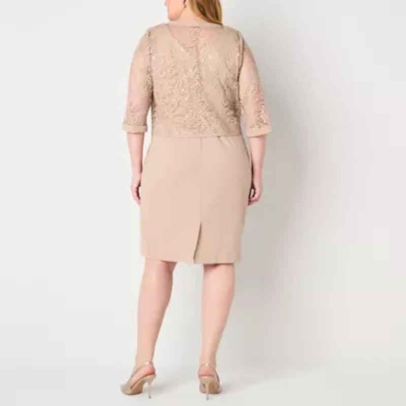 Maya Brooke Womens Jacket Dress Plus