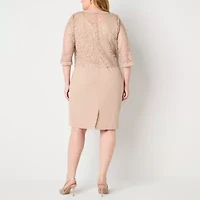 Maya Brooke Womens Jacket Dress Plus