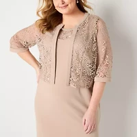 Maya Brooke Womens Jacket Dress Plus