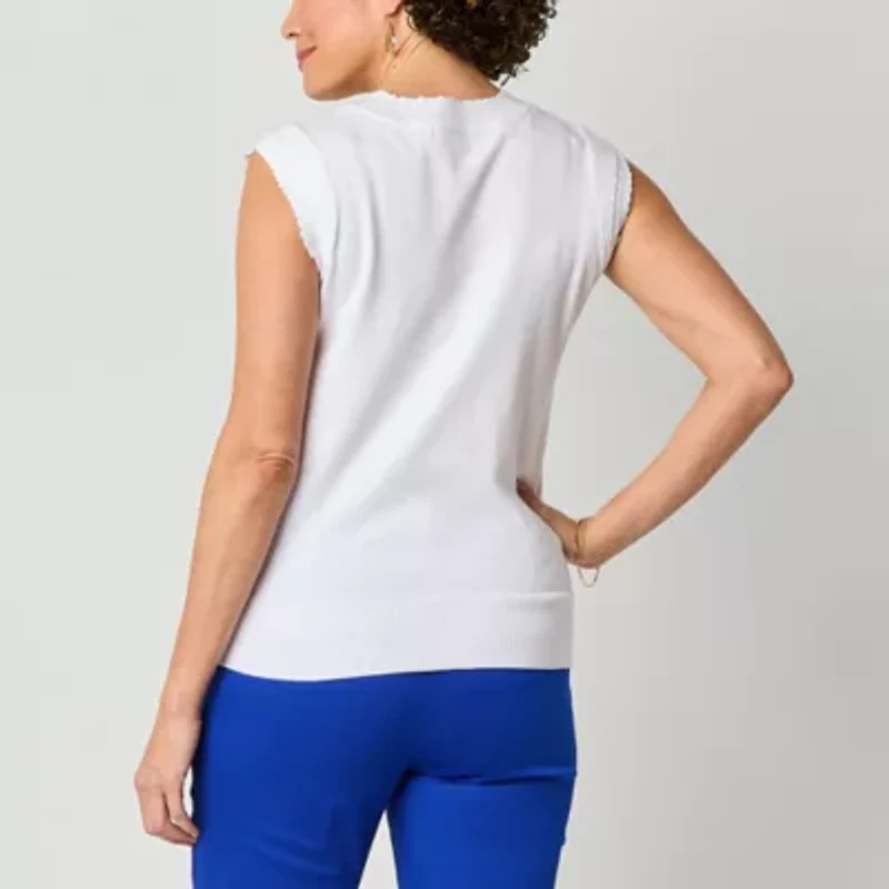 Liz Claiborne Womens Round Neck Sleeveless Pullover Sweater