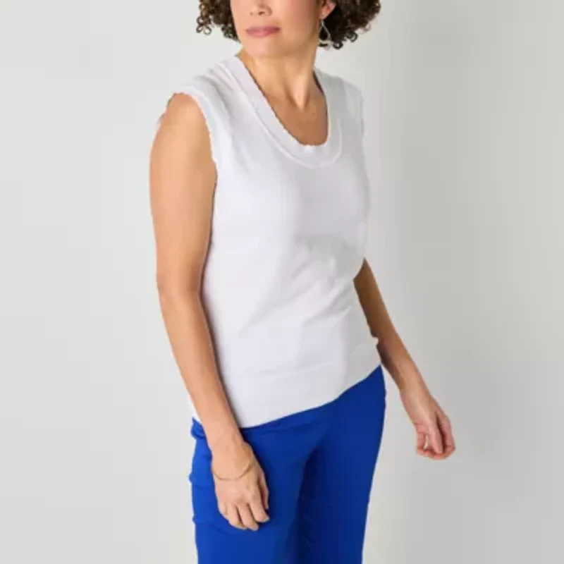 Liz Claiborne Womens Round Neck Sleeveless Pullover Sweater