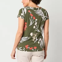 Liz Claiborne Womens Round Neck Short Sleeve Blouse